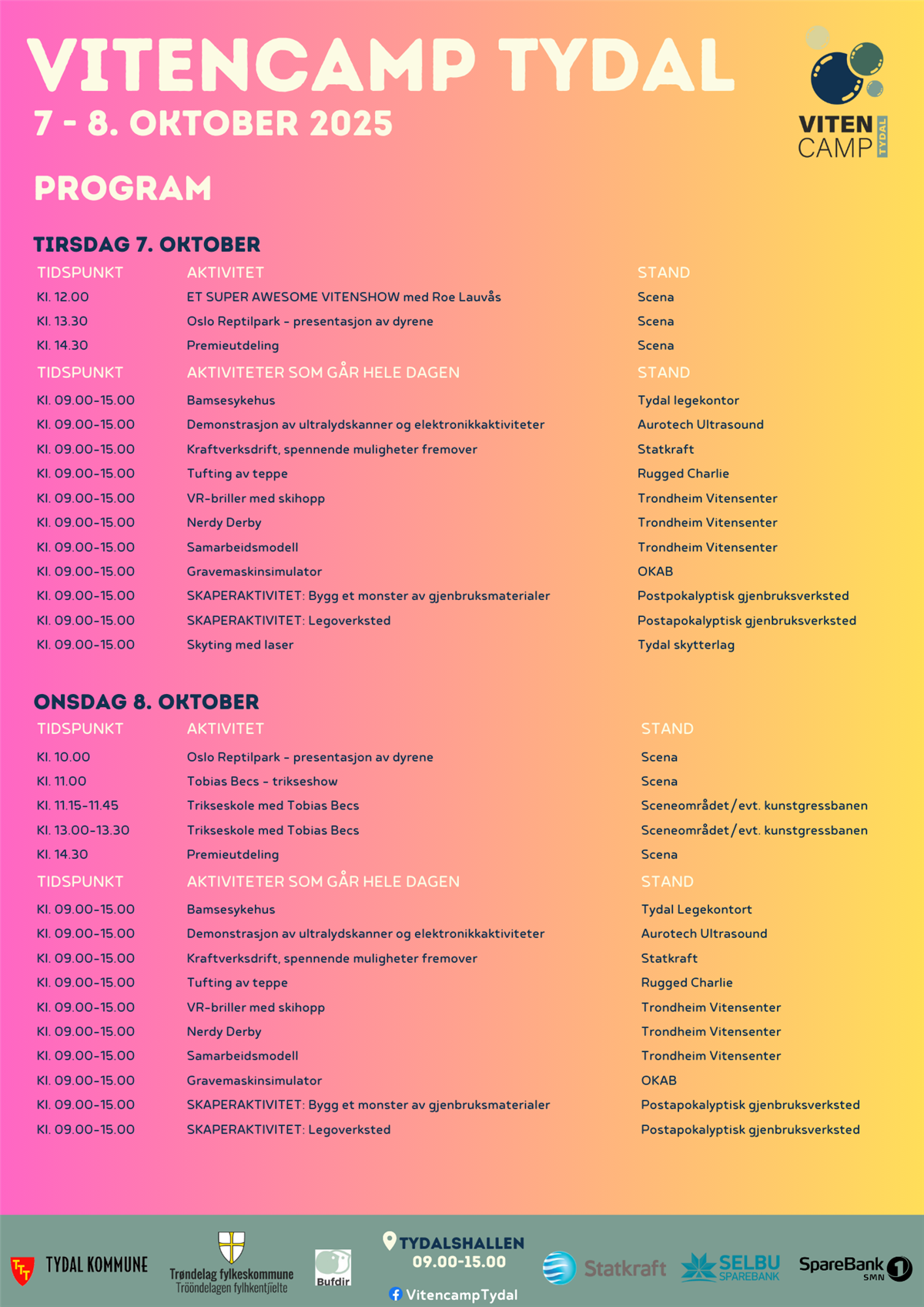 Plakat med program for vitencamp 2025 - Klikk for stort bilde